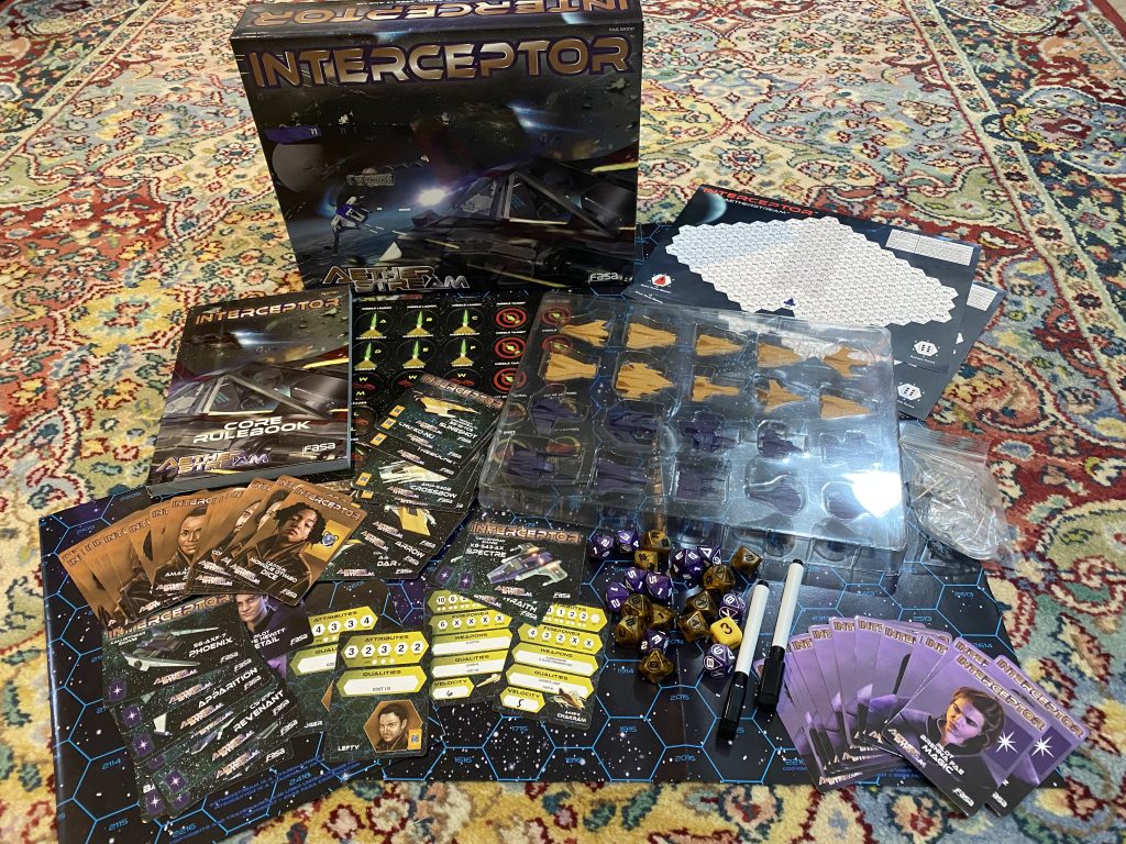 Game components spread out on Ross' fancy carpet.